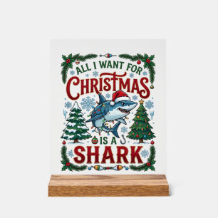 Señal Acrílica Todos Quieren Tiburones de Navidad Árboles de Pino