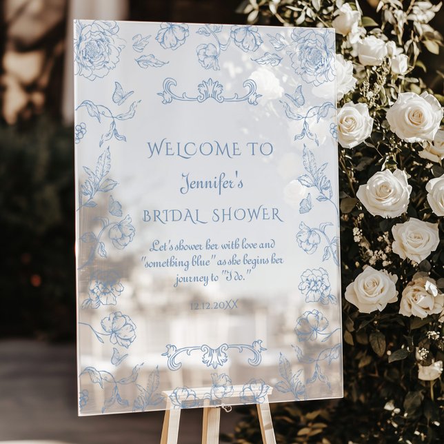 Señal Acrílica Toile de Jouy Algo Azul ducha de novia Bienvenida (Subido por el creador)