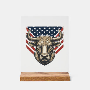 Señal Acrílica Toro Patriótico Cabeza Grabado Vintage Arte Vector