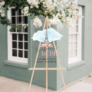 Señal Acrílica Torre Eiffel Bonjour Bebé Bienvenida Rótulo Acríli