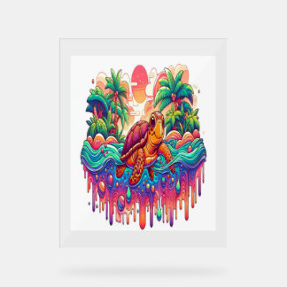 Señal Acrílica Tortuga flota en un jardín líquido.