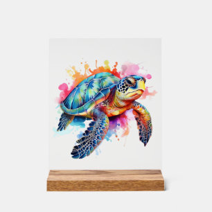 Señal Acrílica Tortuga marina en acuarela colorida