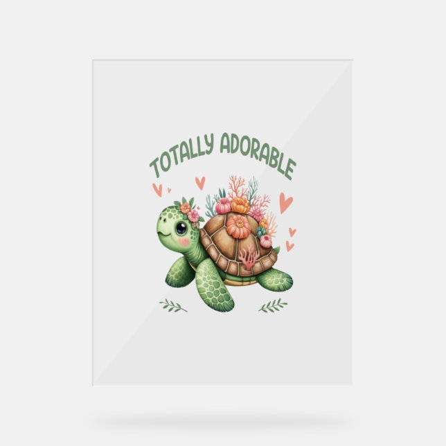 Señal Acrílica Tortuga totalmente adorable con coral (Anverso)