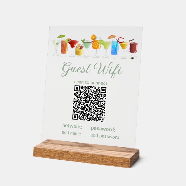 Señal Acrílica Transparent Guest WiFi Sign with QR Code  (Ángulo)