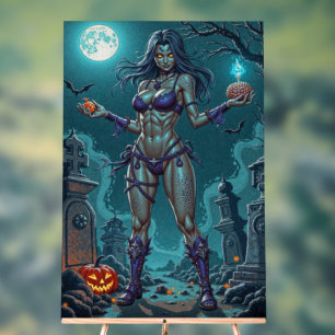 Señal Acrílica Trato de Halloween o Novia Zombie con cerebros