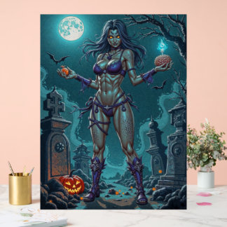 Señal Acrílica Trato de Halloween o Novia Zombie con cerebros