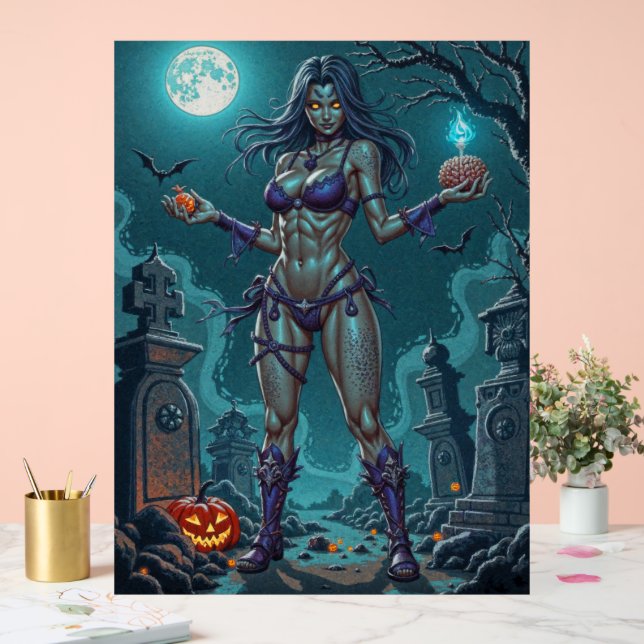 Señal Acrílica Trato de Halloween o Novia Zombie con cerebros (Boda)