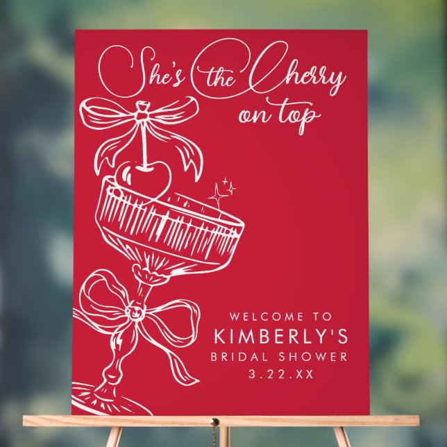 Señal Acrílica Trendy Red She's The Cherry On Top Bridal Shower (Neutral )