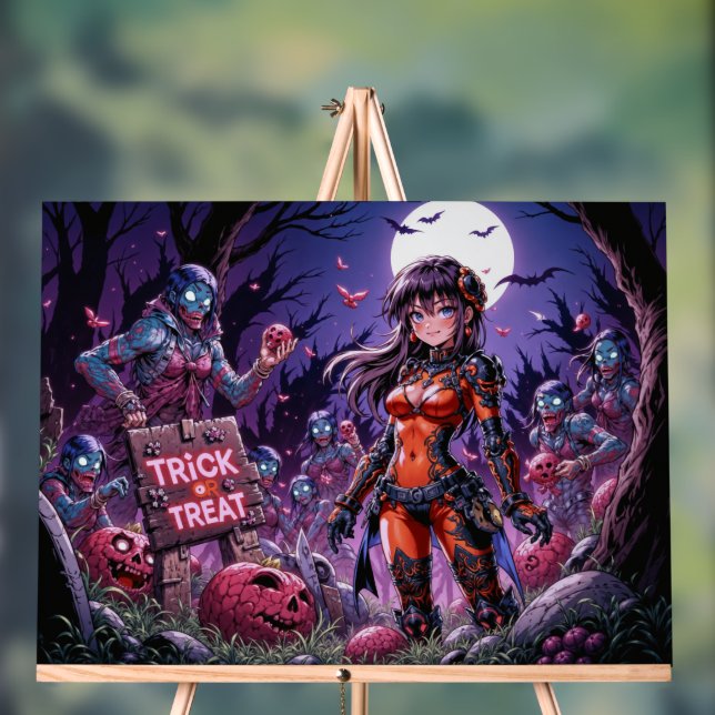 Señal Acrílica Trick o Treat Halloween Zombis con el cerebro (Neutral )