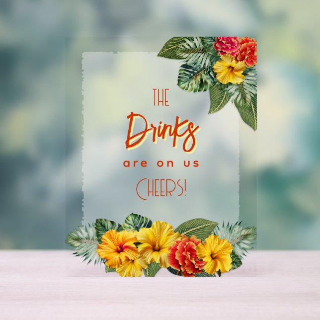 Señal Acrílica Tropical Hibiscus Luau Open Bar Acrylic Sign (Neutral )