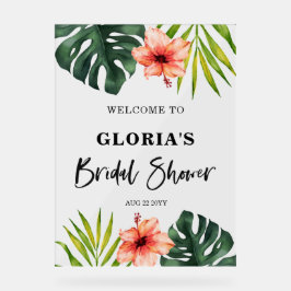 Señal Acrílica Tropical Leaves Wedding  Welcome 