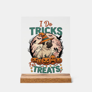 Señal Acrílica Trucos Regalos Halloween Pug Sombrero de Bruja Cal