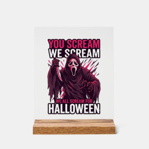 Señal Acrílica Tú Gritas Nosotros Halloween Ghostface Cuchillo Sa