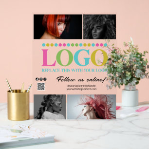 Señal Acrílica Tu logotipo Fotos QR Code Social Media Prom