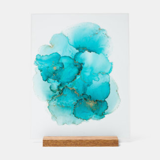 Señal Acrílica Turquoise Blue Abstract Fluid Art