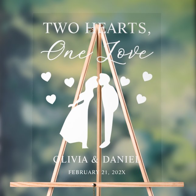 Señal Acrílica Two Hearts, One Love Personalized Wedding (Neutral )