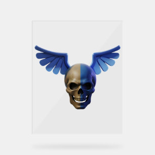 Señal Acrílica Two-Toned Skull with Blue Stylized Wings