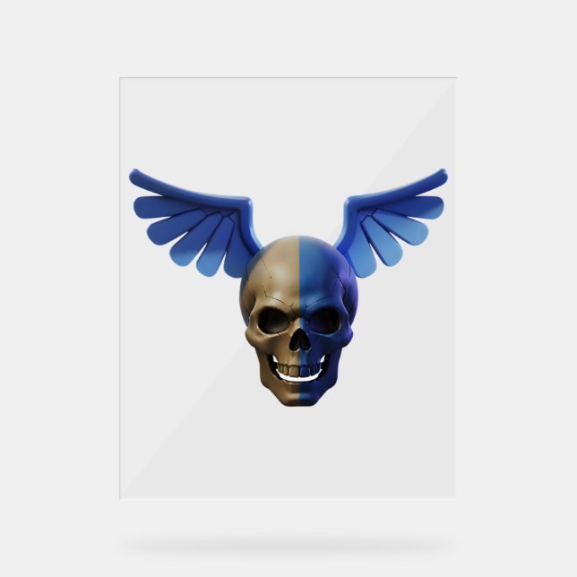 Señal Acrílica Two-Toned Skull with Blue Stylized Wings (Anverso)