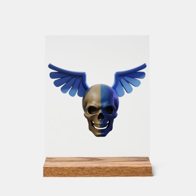 Señal Acrílica Two-Toned Skull with Blue Stylized Wings (Anverso)
