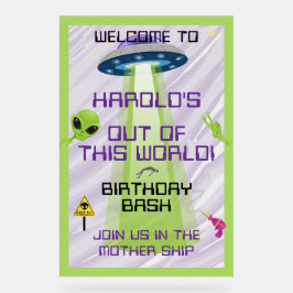 Señal Acrílica UFO Alien Any Age Birthday Welcome