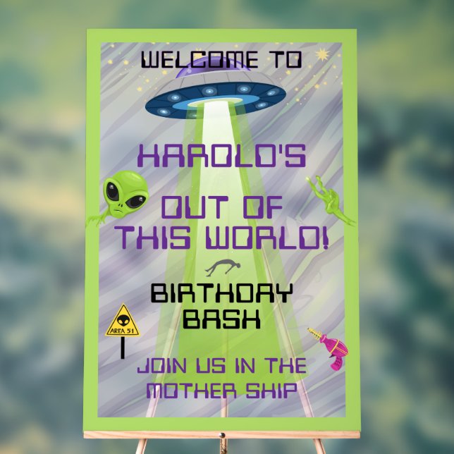 Señal Acrílica UFO Alien Any Age Birthday Welcome (Neutral )