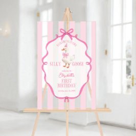 Señal Acrílica Un Ganso Tonto Lazo Rosa Primer Cumpleaños Bienven