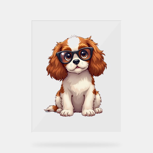 Señal Acrílica Un perro lindo Rey Charles Spaniel (Anverso)