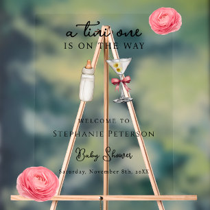 Señal Acrílica Un Tini Está En Camino Pink Martini Baby Shower
