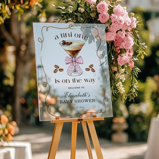 Señal Acrílica Un Tini One Espresso Martini Lazo Rosa Baby Shower (A Tini One Espresso Martini Pink Bow Baby Shower Acrylic Sign)