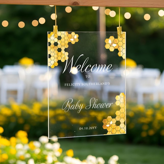 Señal Acrílica Una dulce Miel En Camino De Abeja Baby Shower En (A Sweet Little Honey On The Way Bee Baby Shower In Acrylic Sign)