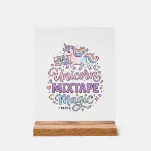 Señal Acrílica Unicorn Mixtape Magia Pegatina y Camiseta Adorable