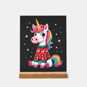Señal Acrílica Unicornio con Jersey de Navidad Chicas Unicornio C