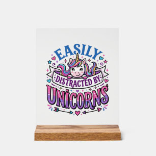 Señal Acrílica Unicornio fácilmente distraído por el anuncio de U