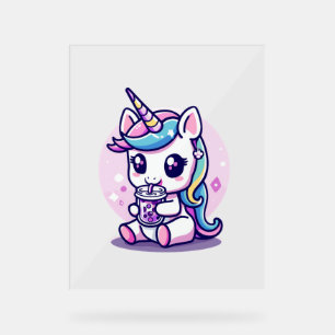 Señal Acrílica Unicornio Kawaii comiendo Sopa de Fideos Ramen Grá