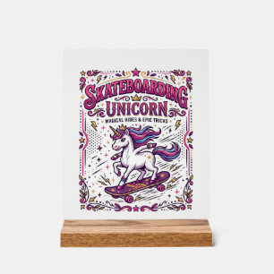 Señal Acrílica Unicornio Patinaje Unicornio Elegante Fondo Blanco