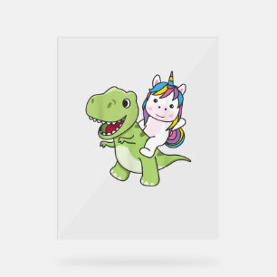 Señal Acrílica Unicornio Viaja En Trex Cute Dinosaurio Con Unicor