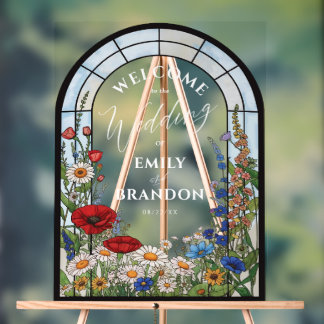 Señal Acrílica Unique Wildflower Stained Glass Wedding Welcome