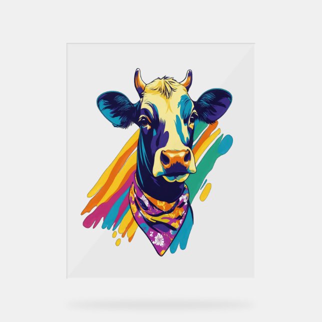 Señal Acrílica Vaca colorida, diseño de vaca arcoiris (Anverso)