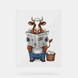 Señal Acrílica Vaca con inodoro, divertido animal de granja