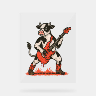 Señal Acrílica Vaca Rockefeller, Vaca Tocando Guitarra