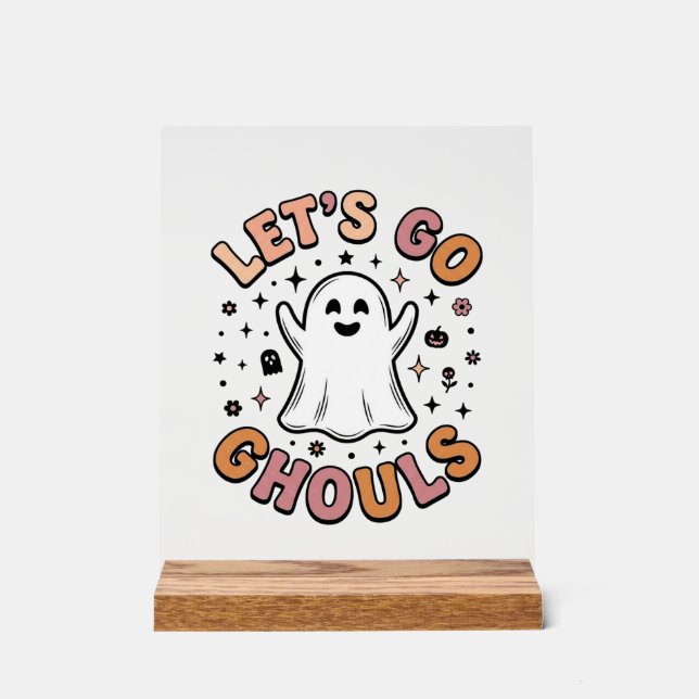 Señal Acrílica Vamos Fantasmas Cute Halloween Ghost  (Anverso)