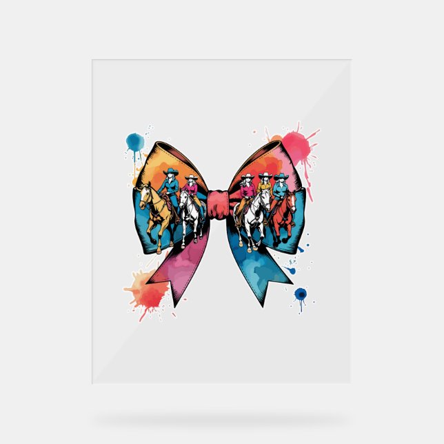 Señal Acrílica Vaquera montando caballo Coquette Bow (Anverso)