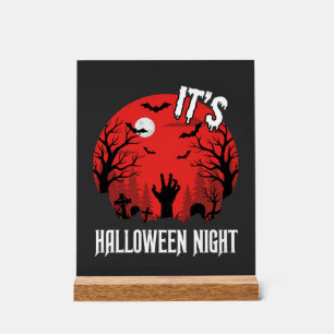 Señal Acrílica Vector Cementerio Espeluznante Noche de Halloween