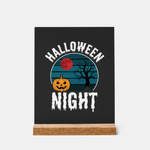 Señal Acrílica Vector de árbol de calabaza de noche de Halloween