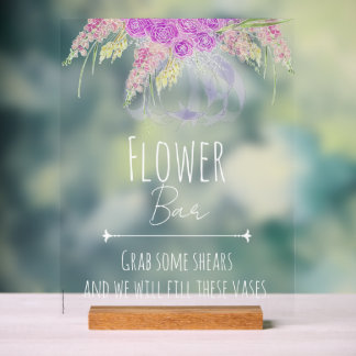 Señal Acrílica Vendretti Azul Lazo Transparente y Ramo de Flores