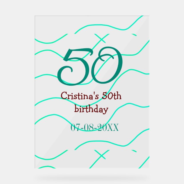 Señal Acrílica Verde rojo 50 cumpleaños fecha de añadir nombre p (Anverso)