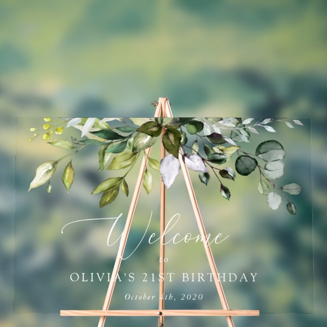 Señal Acrílica Verdor, hojas de eucalipto, bienvenida al cumpleañ (Neutral )