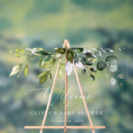 Señal Acrílica Verdor, hojas de eucalipto, bienvenida Baby Shower