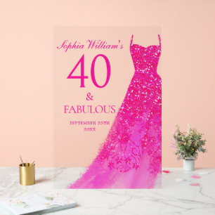 Señal Acrílica Vestido rosa caliente 40 y fabuloso Fiesta de cump