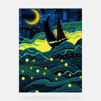 Señal Acrílica Viaje nocturno (barco en el mar)